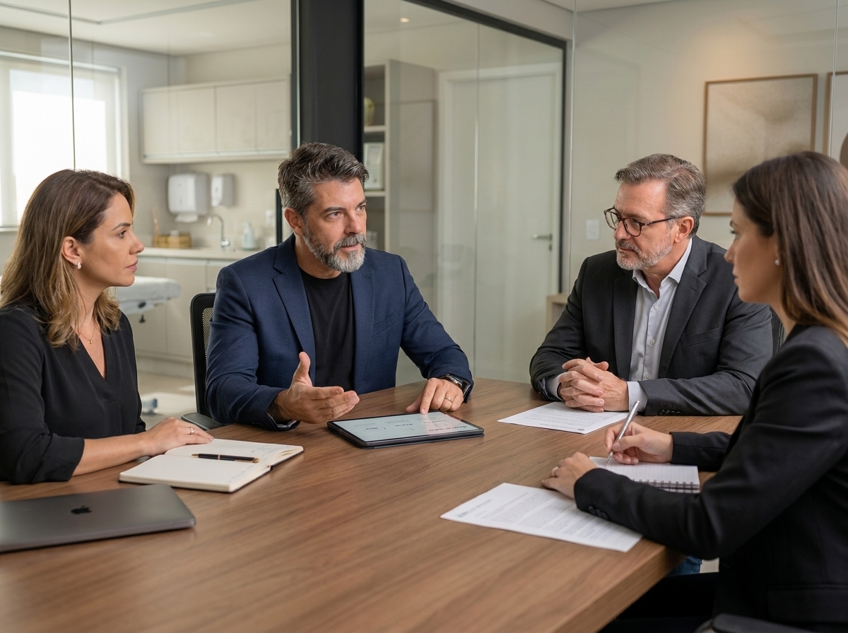 Carlos Stone em reunião de implementação de Lipocube e Exocube com médicos e gestores de clínica em São Paulo